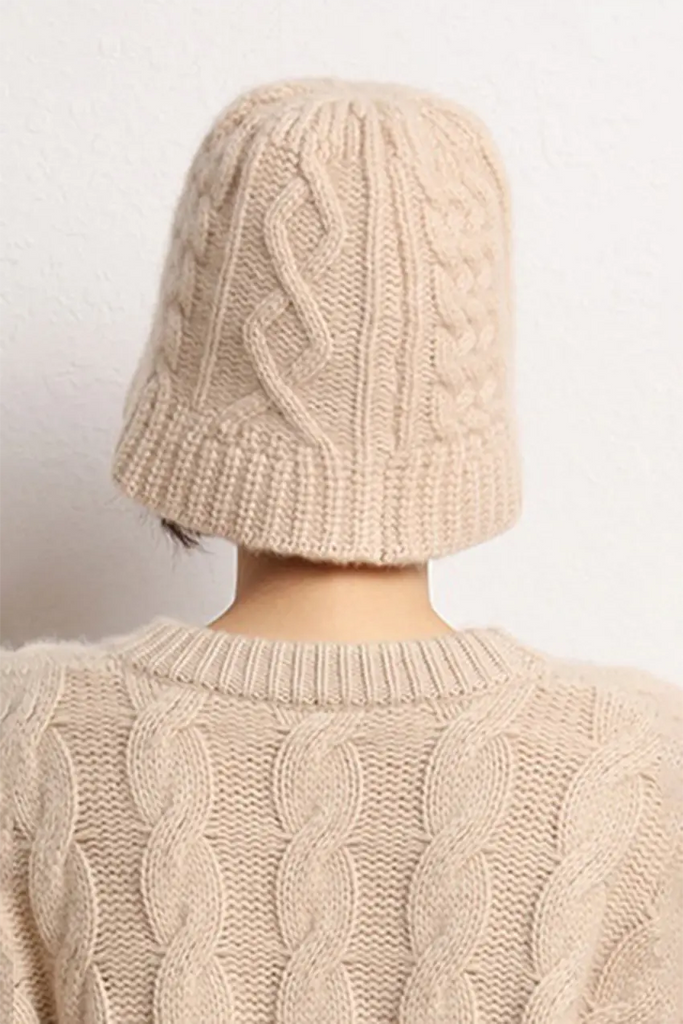 Cable Knit Designer Bucket Hat In 100 Cashmere Fibflx
