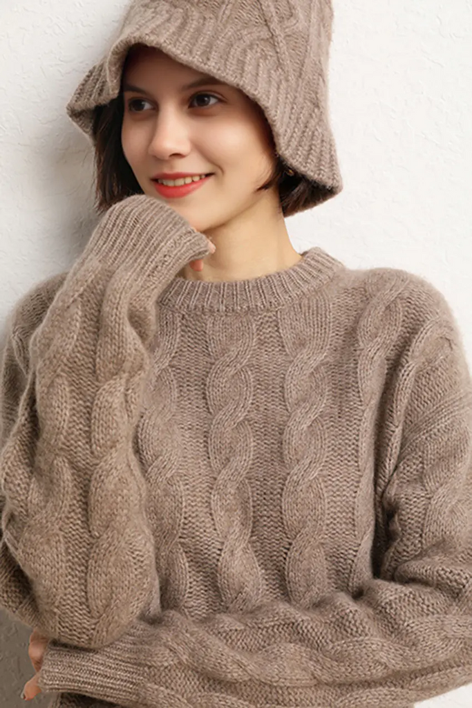 Cable Knit Designer Bucket Hat In 100 Cashmere Fibflx