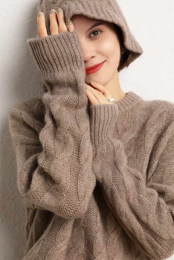 Cable Knit Designer Bucket Hat In 100 Cashmere Fibflx