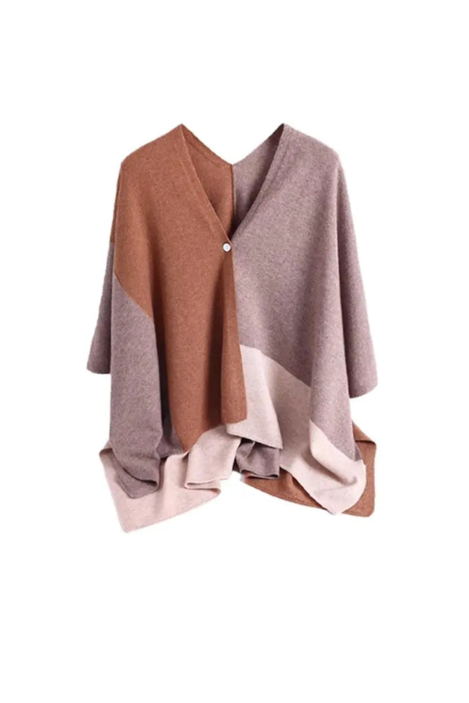 Fibflx Women's Cashmere Wool Knit Colorblock Poncho Sweater
