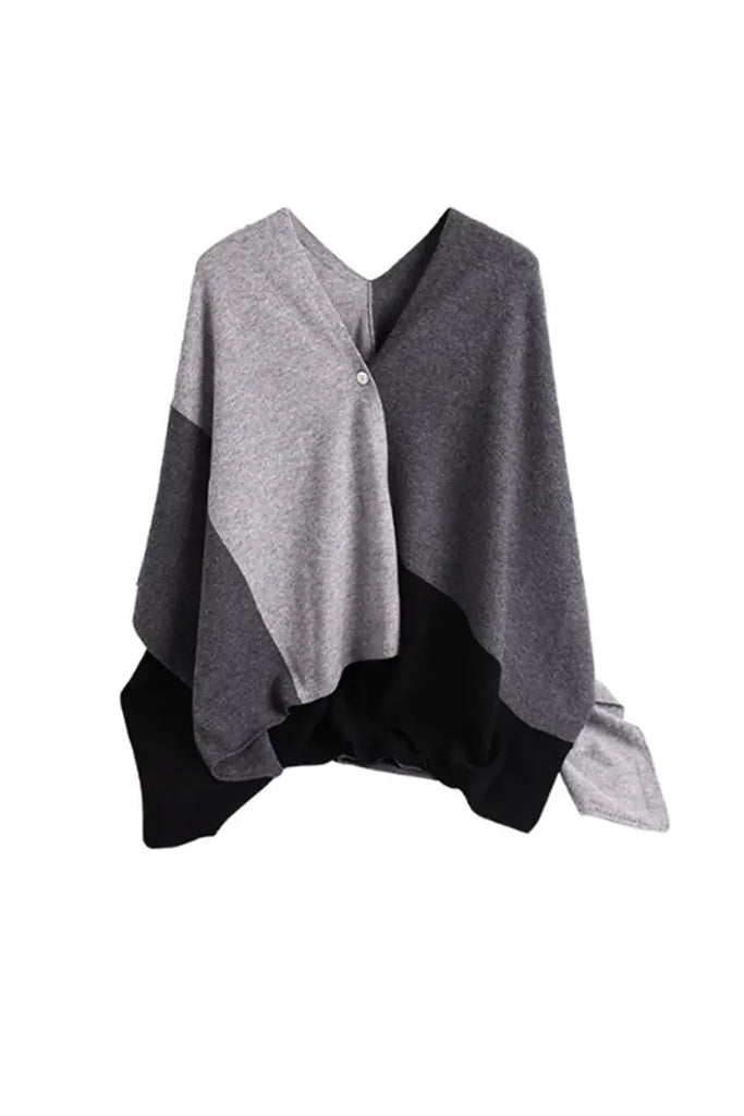 Fibflx Women's Cashmere Wool Knit Colorblock Poncho Sweater