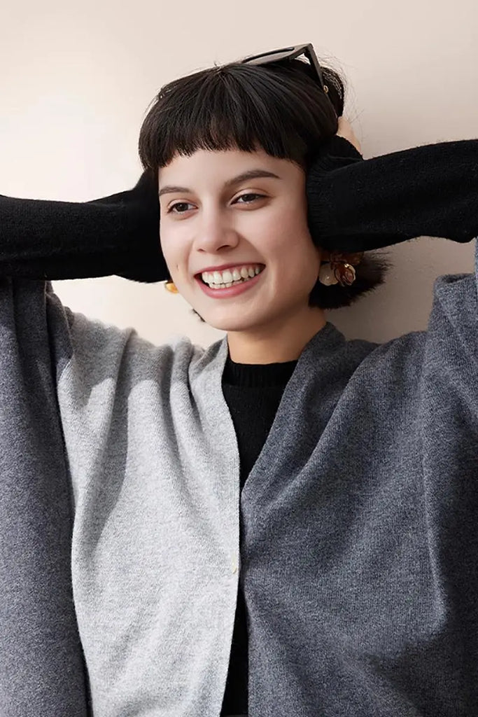 Fibflx Women's Cashmere Wool Knit Colorblock Poncho Sweater