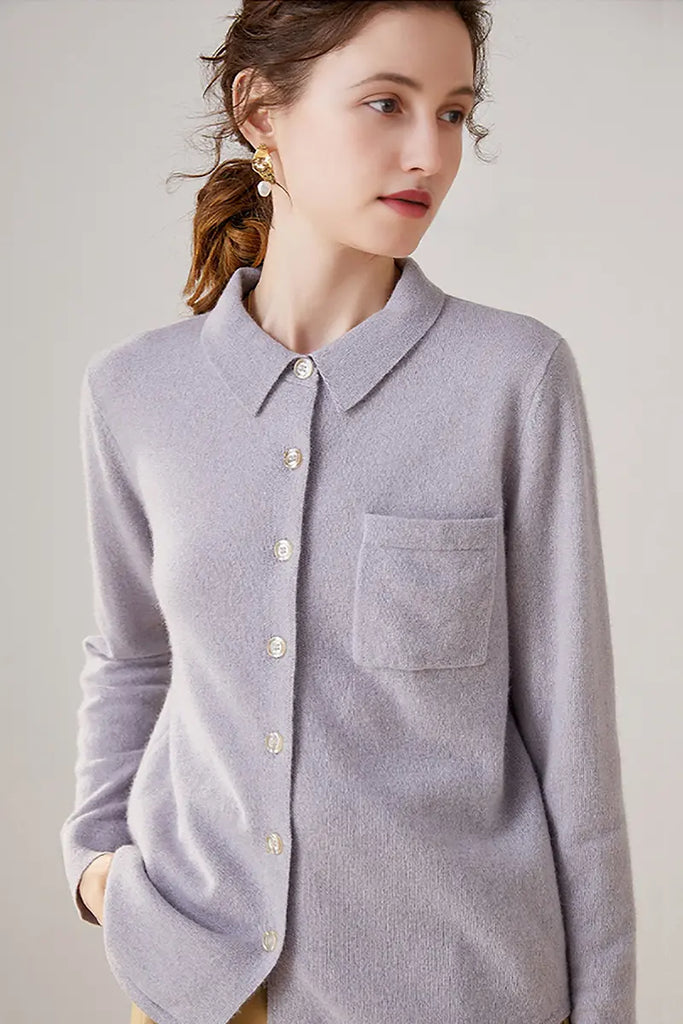 Fibflx Women's Casual 100 Cashmere Button Up Shirt