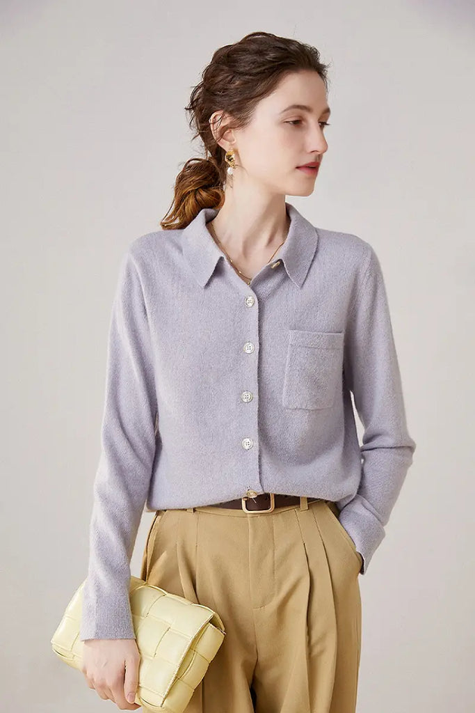 Fibflx Women's Casual 100 Cashmere Button Up Shirt