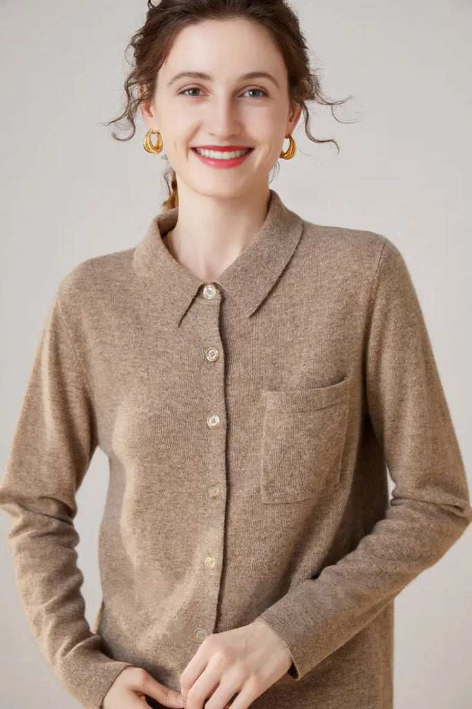 Fibflx Women's Casual 100 Cashmere Button Up Shirt