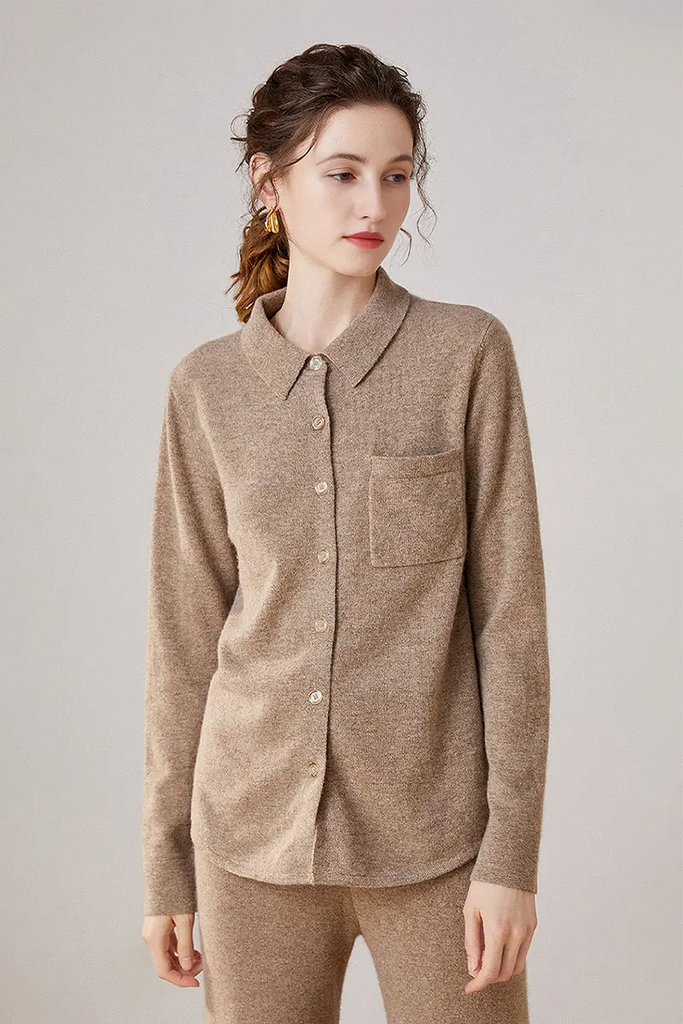 Fibflx Women's Casual 100 Cashmere Button Up Shirt