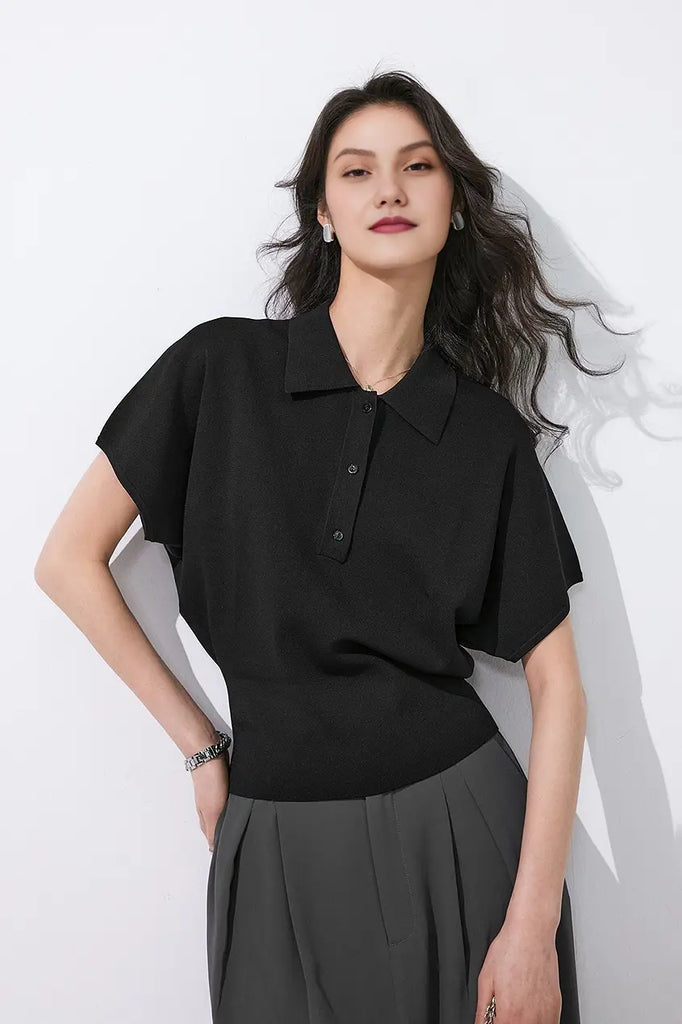 Fibflx Women's Casual Cinched Waist Short Sleeves Polo Shirt