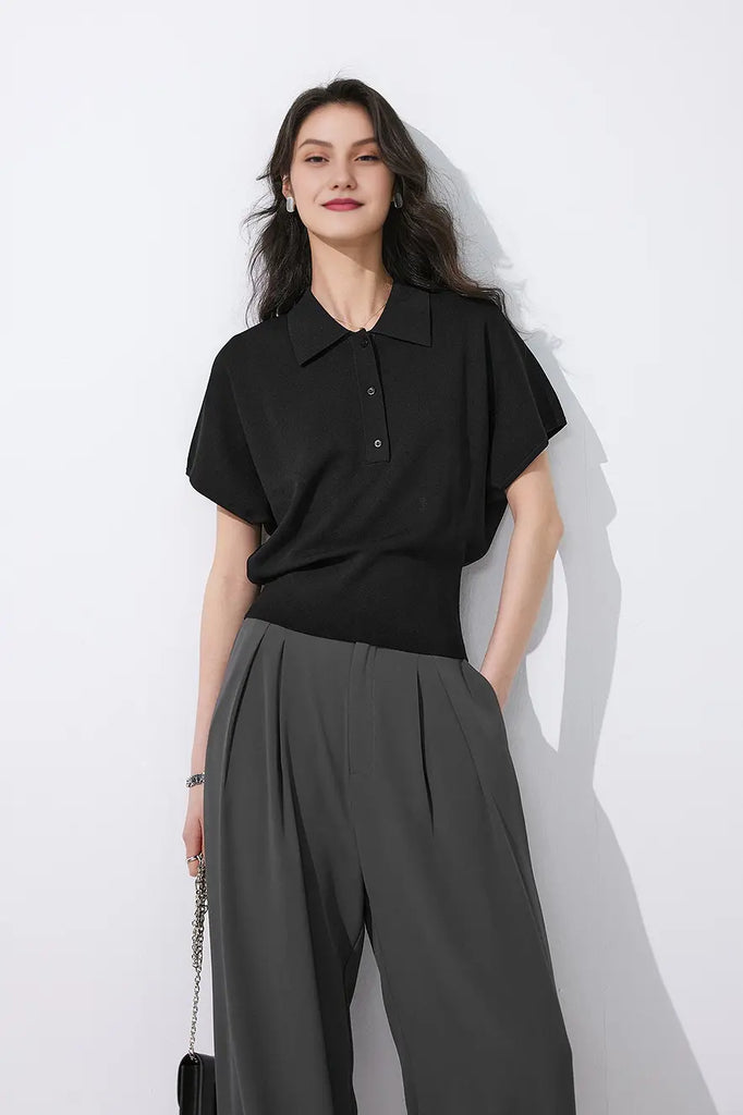 Fibflx Women's Casual Cinched Waist Short Sleeves Polo Shirt