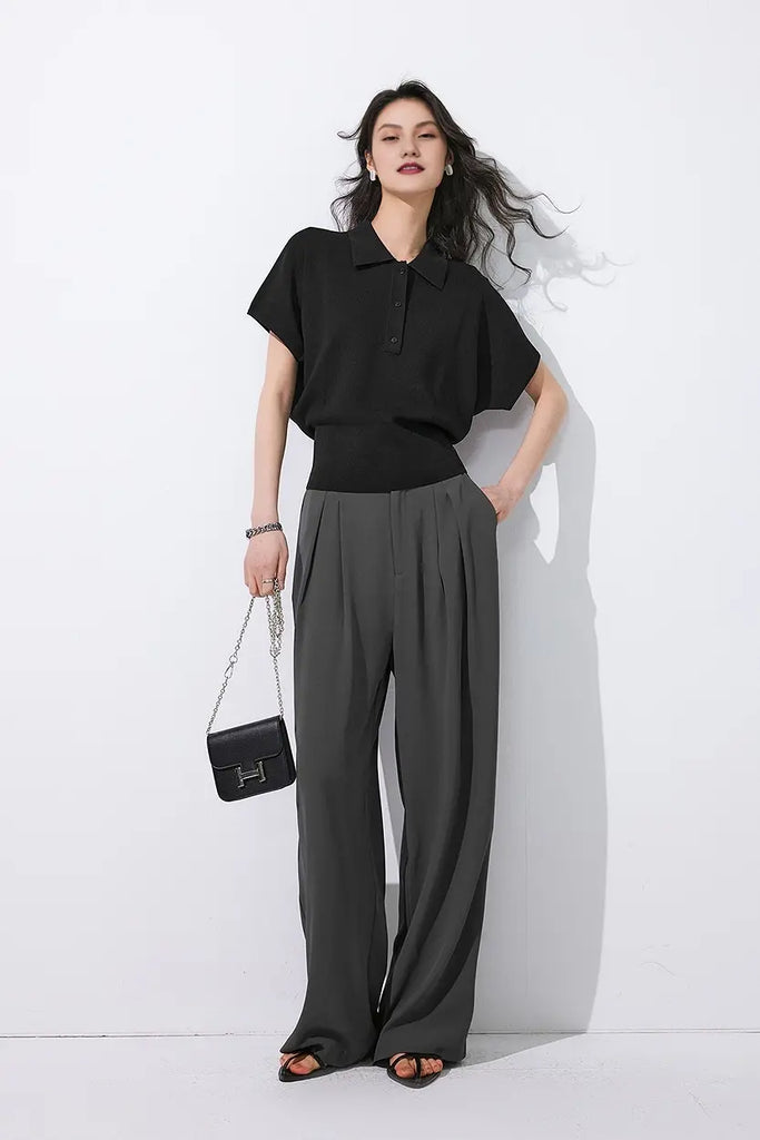 Fibflx Women's Casual Cinched Waist Short Sleeves Polo Shirt