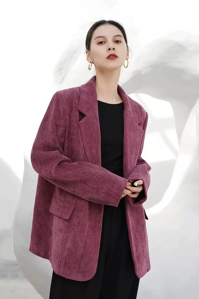 Fibflx Women's Casual Corduroy Single Breasted Blazer