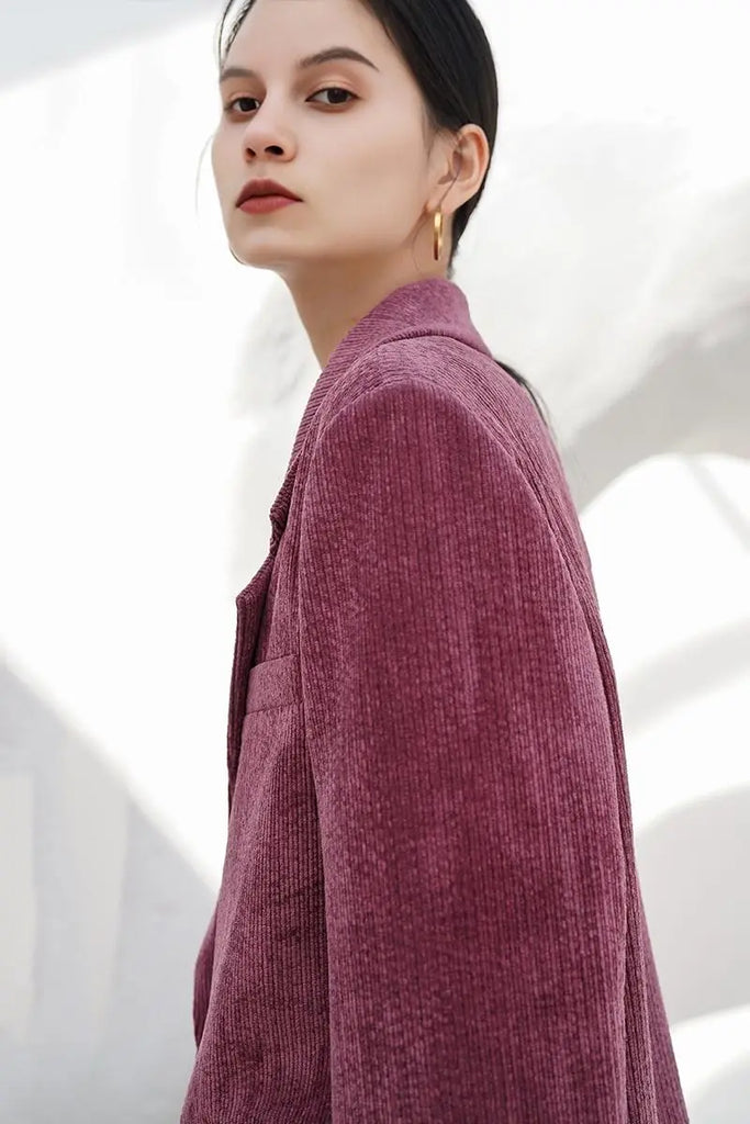 Fibflx Women's Casual Corduroy Single Breasted Blazer