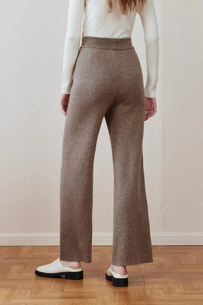 Fibflx Women's Casual High Waist Wide-leg Wool Drawstring Lounge Pants