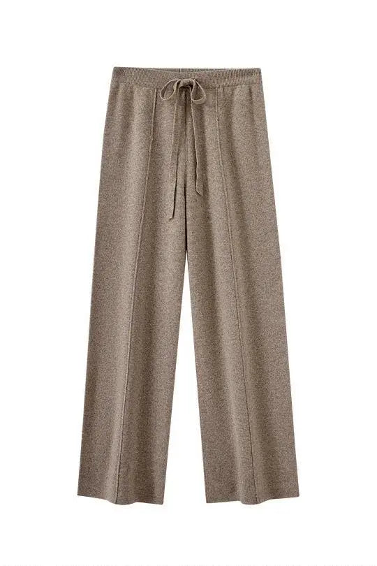 Fibflx Women's Casual High Waist Wide-leg Wool Drawstring Lounge Pants