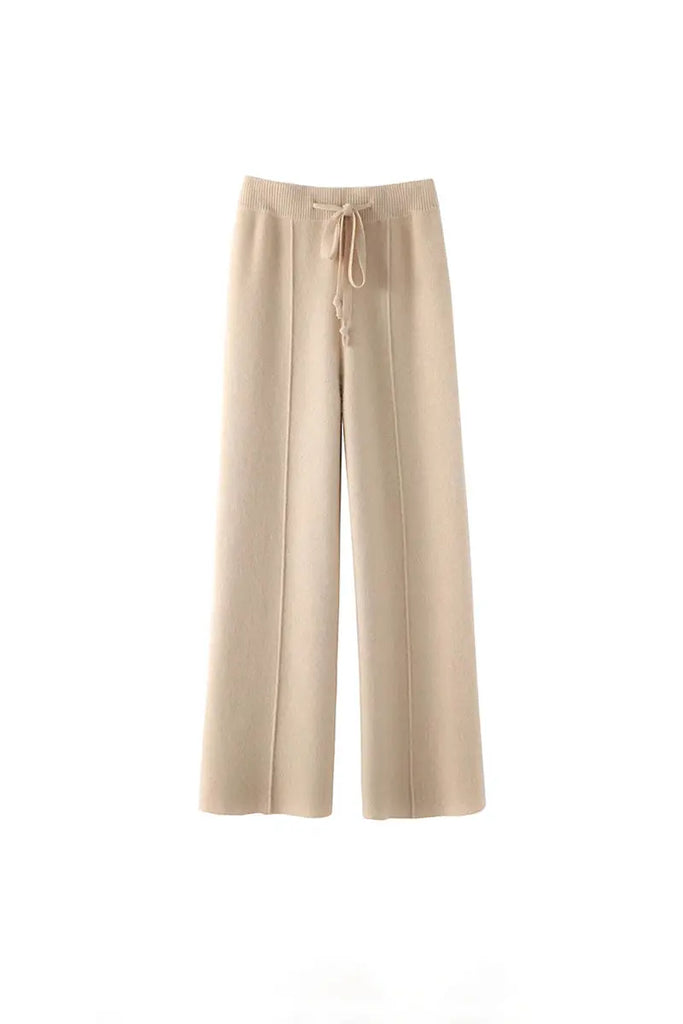 Casual High Waist Wide-leg Wool Drawstring Lounge Pants Fibflx