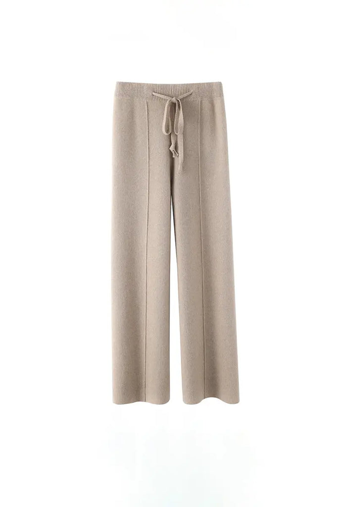 Casual High Waist Wide-leg Wool Drawstring Lounge Pants Fibflx