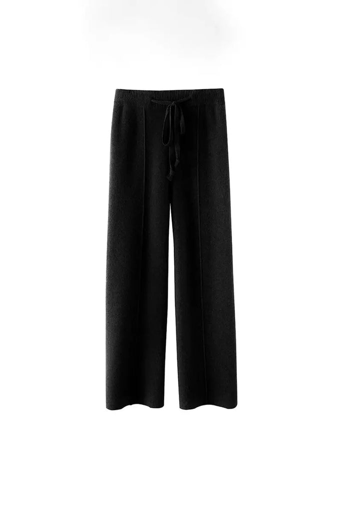 Casual High Waist Wide-leg Wool Drawstring Lounge Pants Fibflx