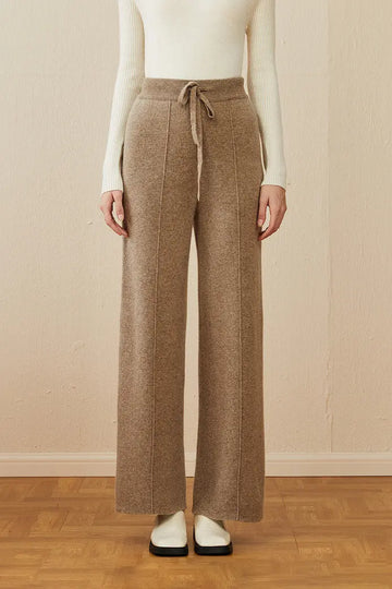 Casual High Waist Wide-leg Wool Drawstring Lounge Pants Fibflx