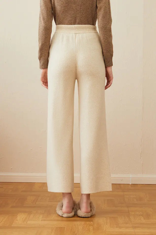 Fibflx Women's Casual High Waist Wide-leg Wool Drawstring Lounge Pants