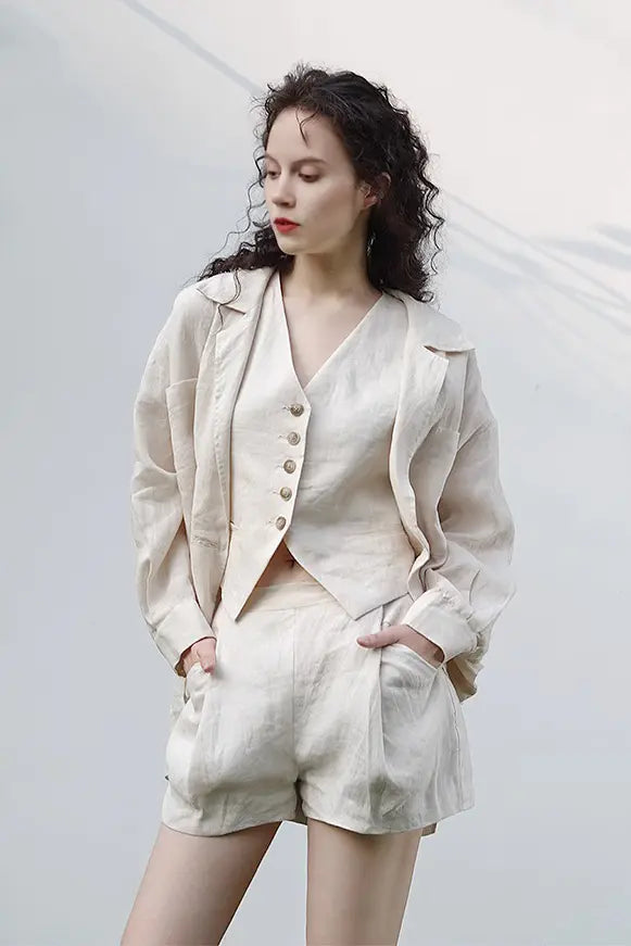 Fibflx Women's Casual Linen Suit