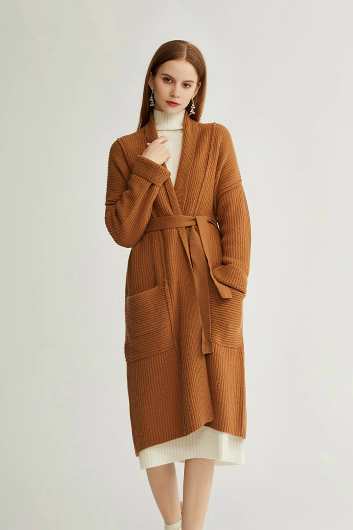 Casual Wool Belted Duster Cardigan Fibflx