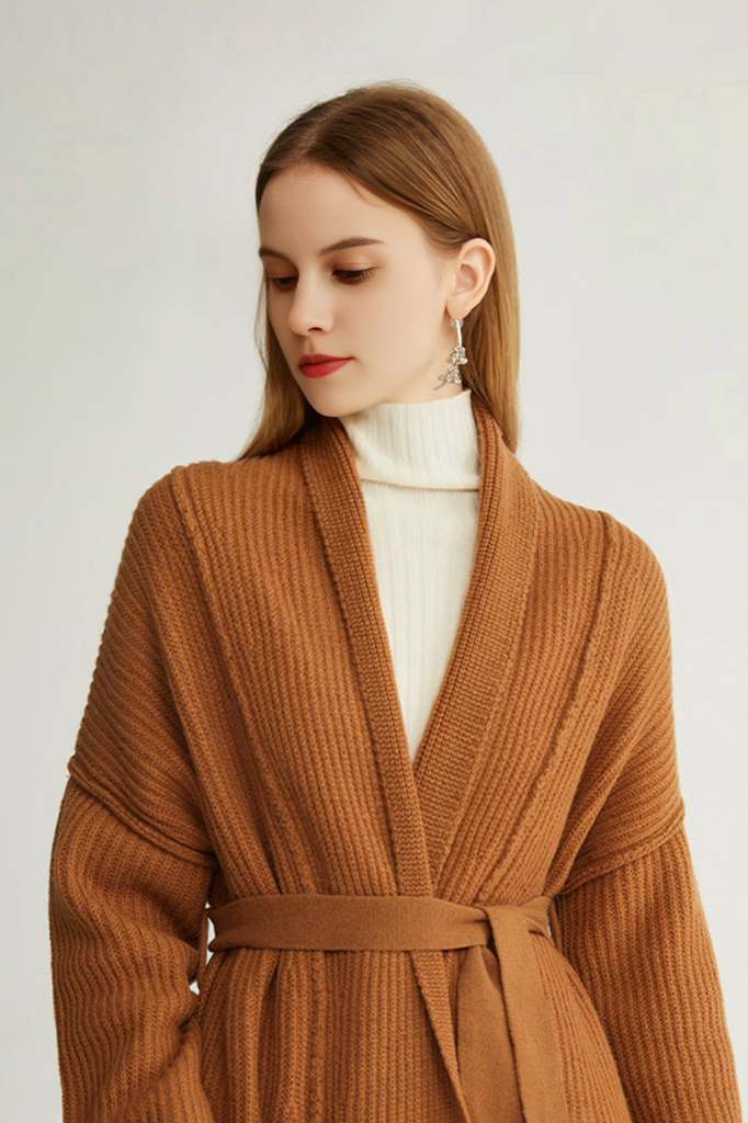 Casual Wool Belted Duster Cardigan Fibflx