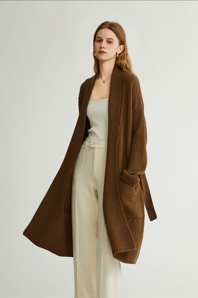 Casual Wool Belted Duster Cardigan Fibflx