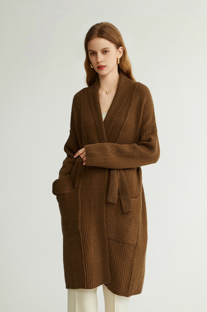 Casual Wool Belted Duster Cardigan Fibflx