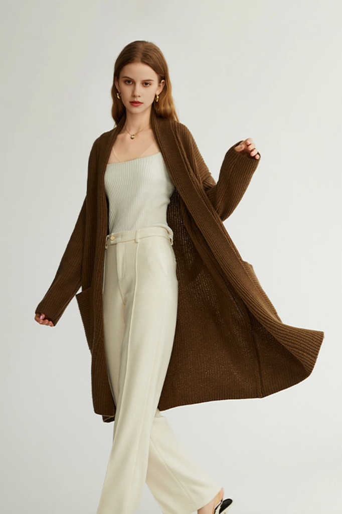 Casual Wool Belted Duster Cardigan Fibflx