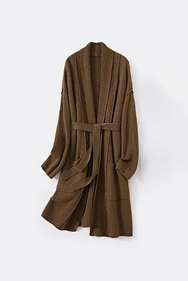 Casual Wool Belted Duster Cardigan Fibflx