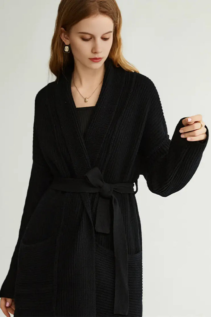 Casual Wool Belted Duster Cardigan Fibflx