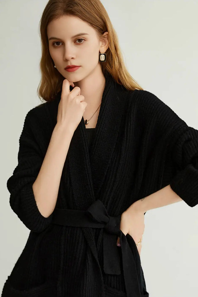 Casual Wool Belted Duster Cardigan Fibflx
