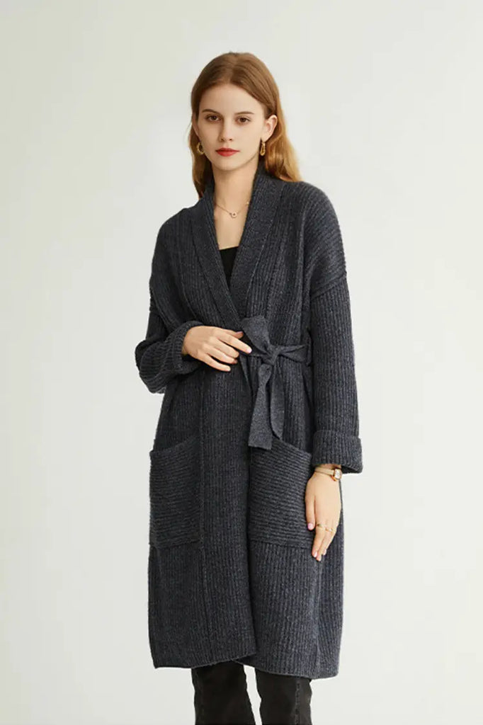 Casual Wool Belted Duster Cardigan Fibflx
