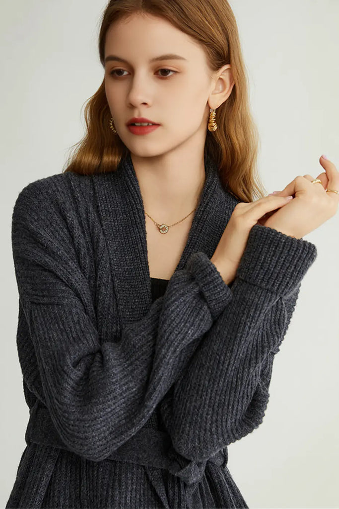 Casual Wool Belted Duster Cardigan Fibflx