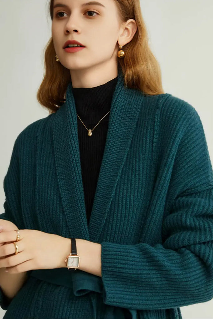 Casual Wool Belted Duster Cardigan Fibflx