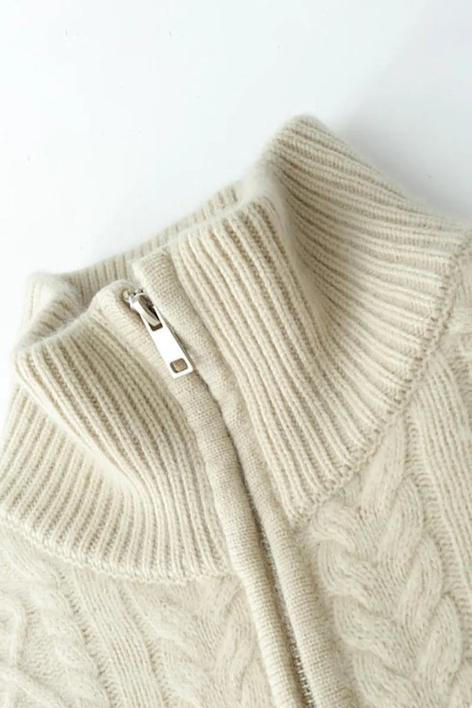 Fibflx Women's Chunky 100 Cashmere Cable-Knit Double-Zip Cardigan