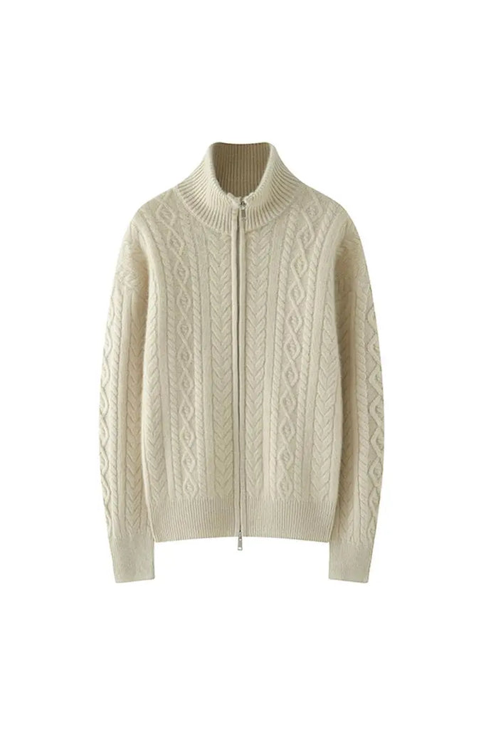 Fibflx Women's Chunky 100 Cashmere Cable-Knit Double-Zip Cardigan