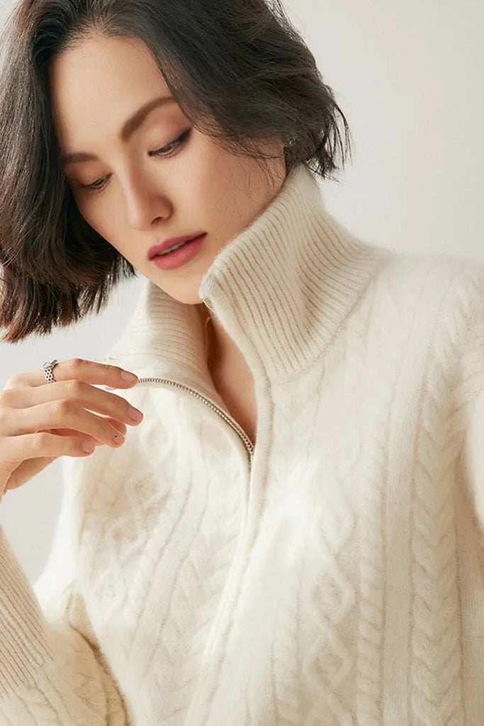 Fibflx Women's Chunky 100 Cashmere Cable-Knit Double-Zip Cardigan