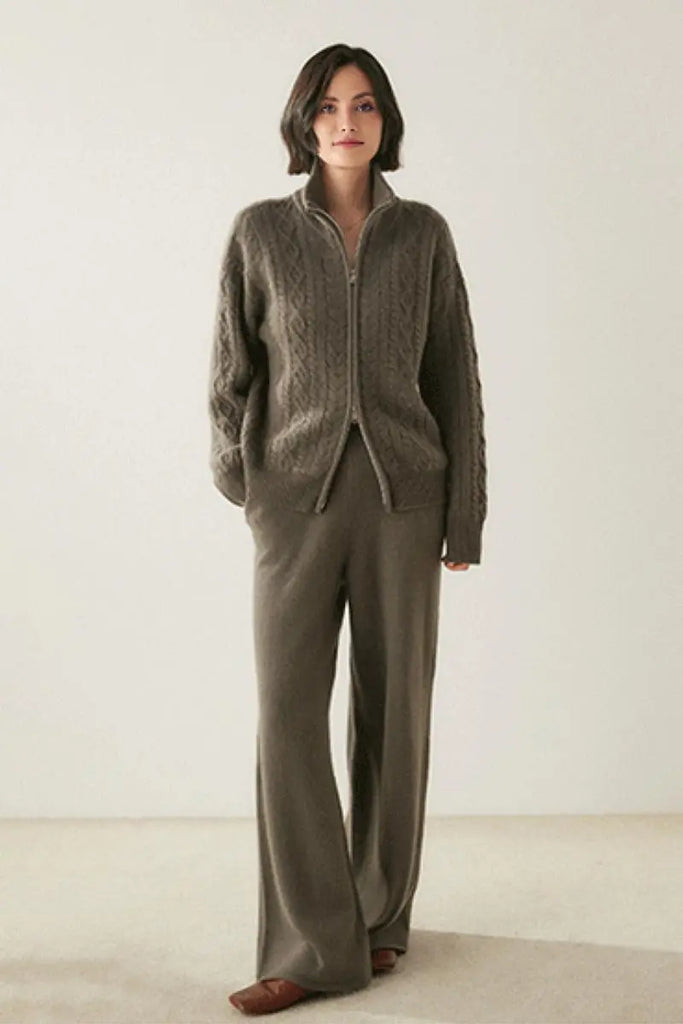 Fibflx Women's Chunky 100 Cashmere Cable-Knit Double-Zip Cardigan