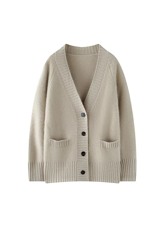 Fibflx Women's Chunky 100 Cashmere V-Neck Cardigan