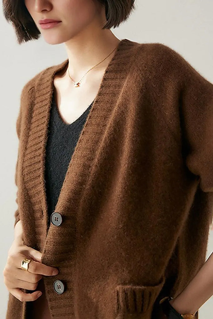 Fibflx Women's Chunky 100 Cashmere V-Neck Cardigan