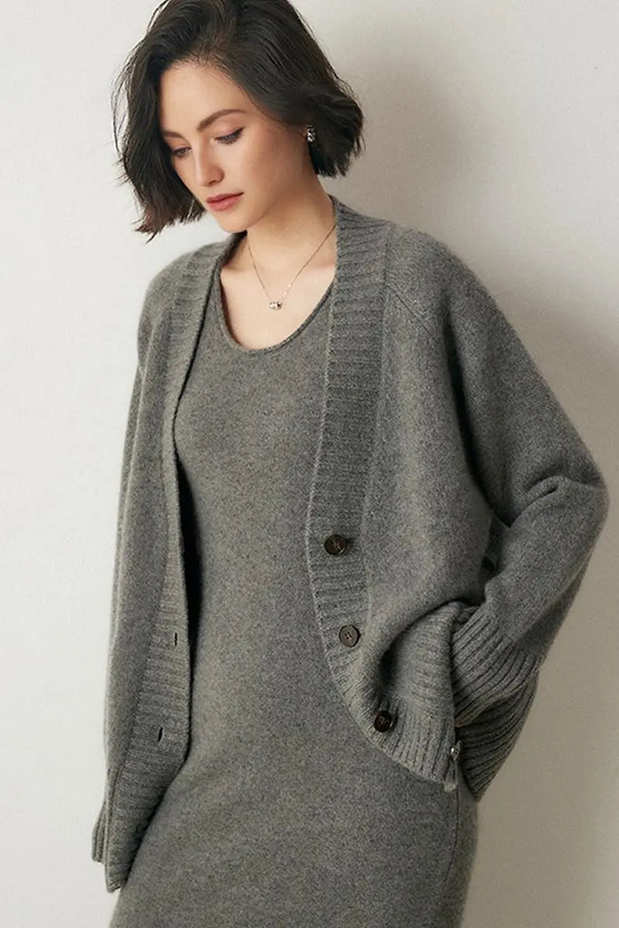Fibflx Women's Chunky 100 Cashmere V-Neck Cardigan