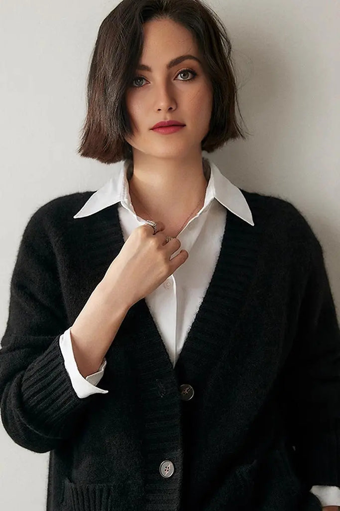 Fibflx Women's Chunky 100 Cashmere V-Neck Cardigan