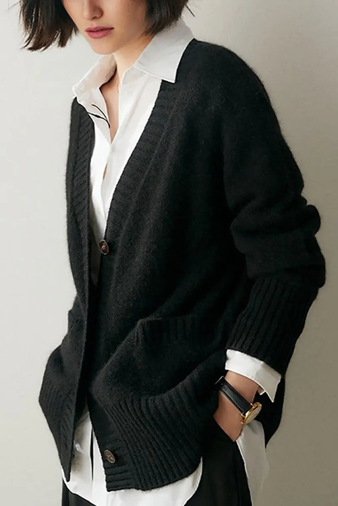 Fibflx Women's Chunky 100 Cashmere V-Neck Cardigan