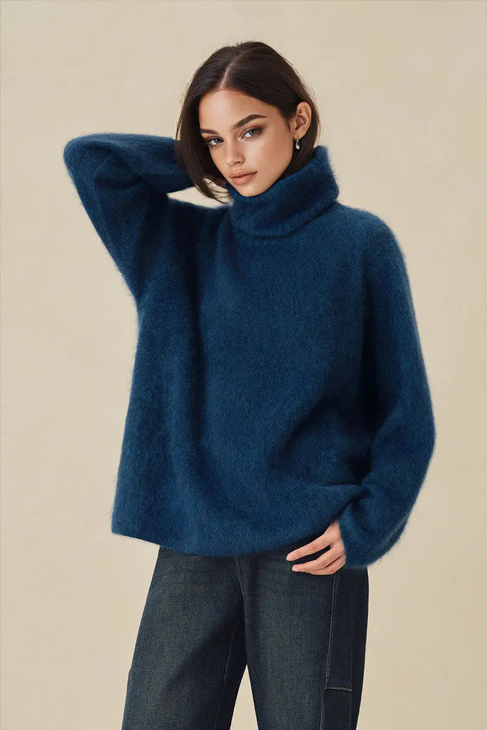 Fibflx Women's Chunky Brushed Cashmere Detachable Collar Pullover Sweater