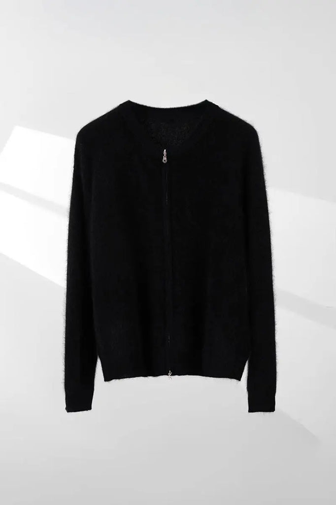 Fibflx Women's Chunky Brushed Cashmere Full-Zip Bomber Cardigan