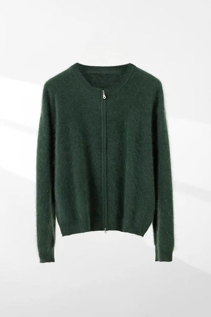 Fibflx Women's Chunky Brushed Cashmere Full-Zip Bomber Cardigan