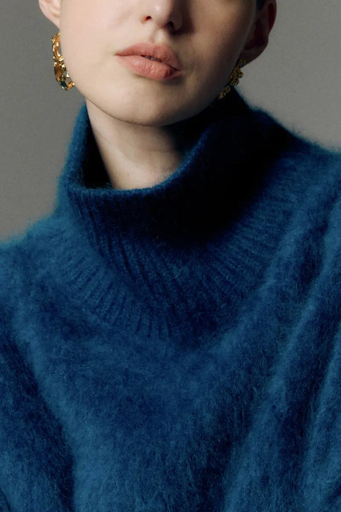 Fibflx Women's Chunky Brushed Cashmere Turtleneck Pullover Sweater