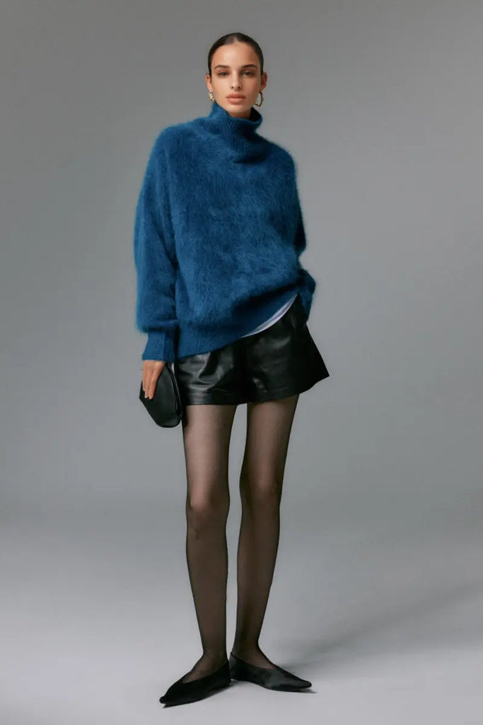 Fibflx Women's Chunky Brushed Cashmere Turtleneck Pullover Sweater