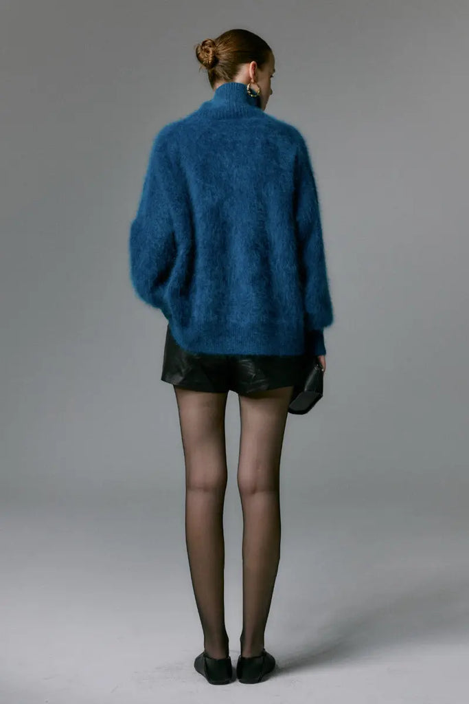 Fibflx Women's Chunky Brushed Cashmere Turtleneck Pullover Sweater