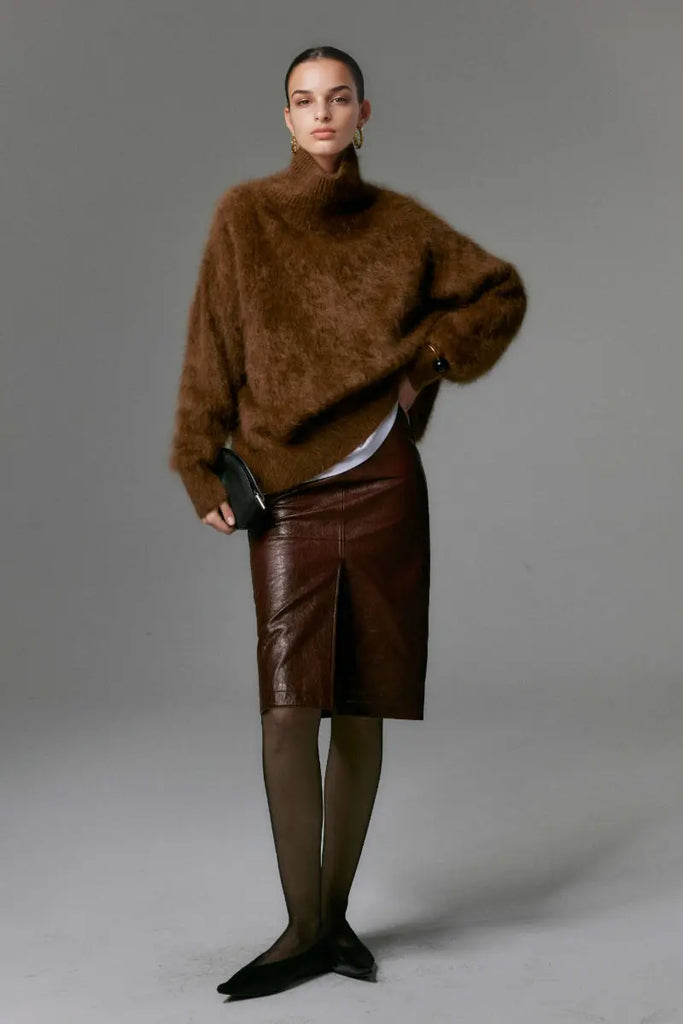 Fibflx Women's Chunky Brushed Cashmere Turtleneck Pullover Sweater